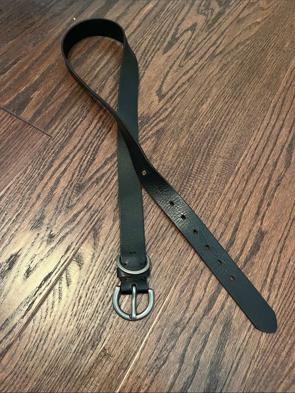 Black Leather Belt with Rounded Silver Buckle